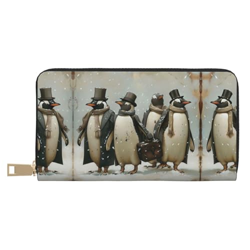 Food With Zinc Print Exceptional Long Faux Leather Travel Wallet With Zipper Designed For Women, pinguin, Einheitsgröße von ZISHAK