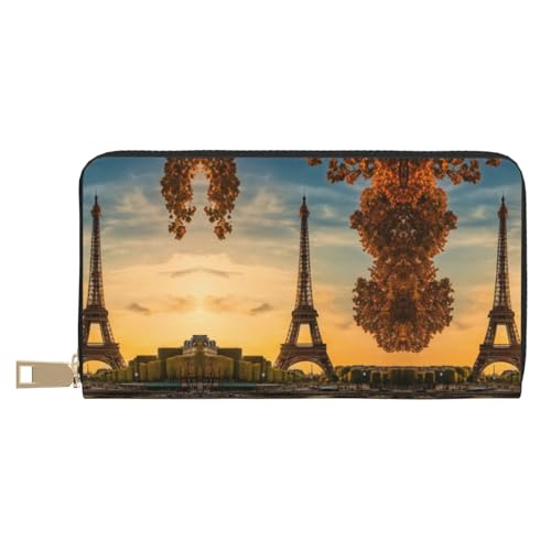 Niedlicher Corgi-Druck, außergewöhnlich, lang, Kunstleder, Reisebrieftasche mit Reißverschluss, entworfen für Damen, Eiffelturm Paris Herbst, Einheitsgröße von ZISHAK