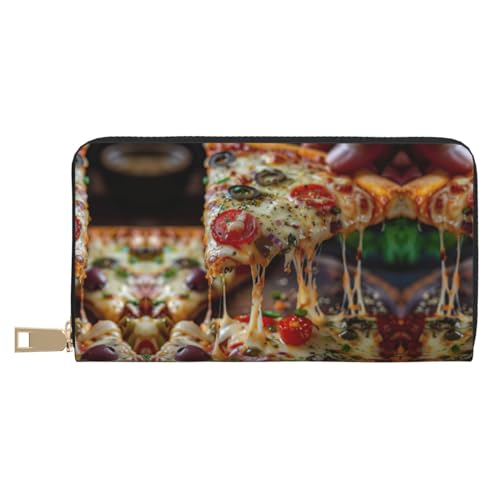 Niedlicher Corgi-Druck, außergewöhnlich, lang, Kunstleder, Reisebrieftasche mit Reißverschluss, entworfen für Damen, Tasty Pizza, Einheitsgröße von ZISHAK