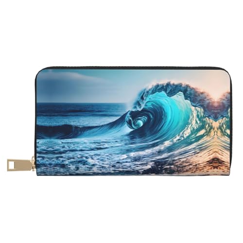 Red London Street Print Außergewöhnlich lange Kunstleder-Reisebrieftasche mit Reißverschluss für Damen, Ocean Sea Wave, Einheitsgröße von ZISHAK