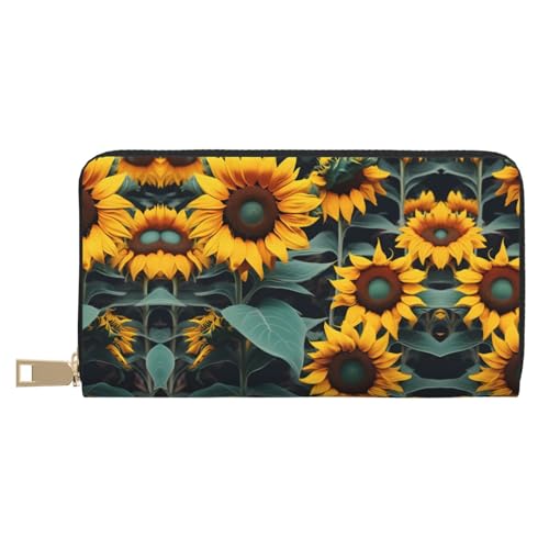 Reisebrieftasche aus Kunstleder mit gelbem Sonnenblumen-Druck, außergewöhnlich lang, mit Reißverschluss, entworfen für Damen, Sonnenblumen, Wildblumen, Einheitsgröße von ZISHAK