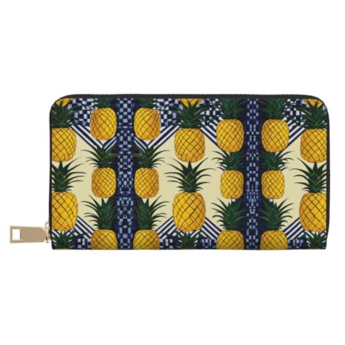 Reisebrieftasche aus Kunstleder mit tropischem Obst-Aufdruck, außergewöhnlich lang, mit Reißverschluss, entworfen für Damen, Ananas, Einheitsgröße von ZISHAK