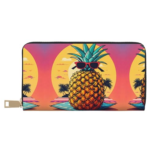 Reisebrieftasche mit Hunde-Aufdruck, außergewöhnlich, lang, Kunstleder, mit Reißverschluss, entworfen für Damen, Ananas Fruit Sonnenbrille Sand Beach, Einheitsgröße von ZISHAK