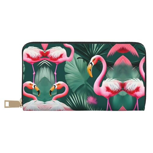 Reisebrieftasche mit Seestern und Leuchtturm, Stranddruck, außergewöhnlich, lang, Kunstleder, mit Reißverschluss, entworfen für Damen, Palmblatt und Flamingos Paar, Einheitsgröße von ZISHAK