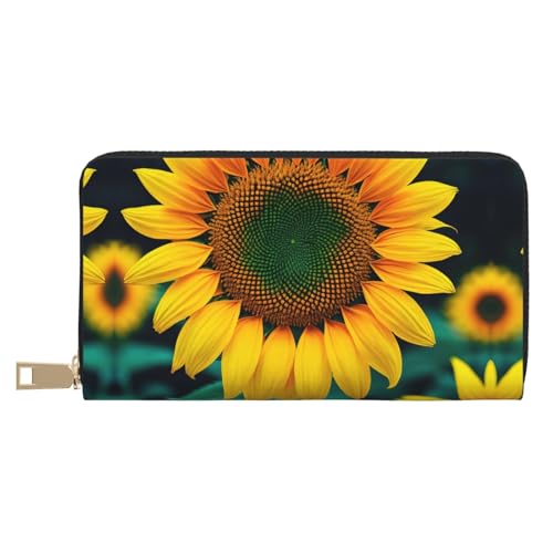 Reisebrieftasche mit Seestern und Leuchtturm, Stranddruck, außergewöhnlich, lang, Kunstleder, mit Reißverschluss, entworfen für Damen, Regenbogen-Sonnenblume, Einheitsgröße von ZISHAK