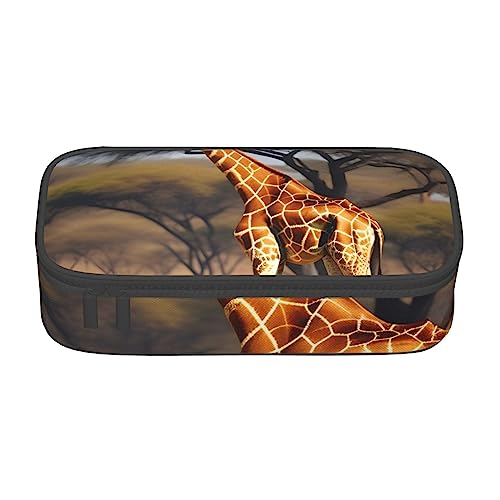 ZISHAK Federmäppchen, Motiv: Afrika-Giraffe, majestätischer Baum, große Stiftehalter-Box, Make-up-Stifte Tasche, Oxford-Stofftasche, großer Organizer von ZISHAK