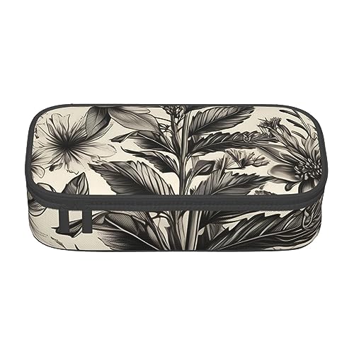 ZISHAK Federmäppchen mit Blumen-Kräutern, botanisches Muster, geräumiger Stifthalter, Box, Make-up-Stifte Tasche, Oxford-Stofftasche, großer Organizer von ZISHAK