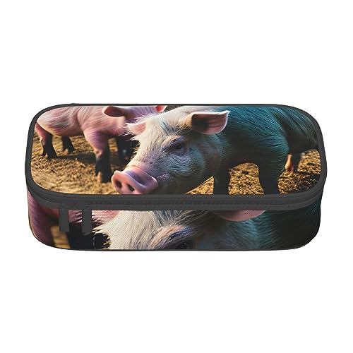 ZISHAK Federmäppchen mit Schweinefarm, große Tasche für Stifte, Make-up-Stifte, Oxford-Stofftasche, großer Organizer von ZISHAK