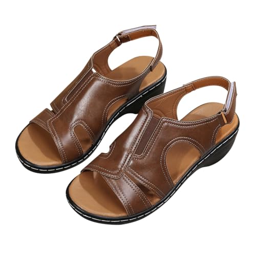 Women Peep Toe Orthopädische Sandalen Leichte Bequeme Sandalen mit Fußgewölbeunterstützung Rutschfest Sandalen Sind Geeignet für Lässigen Dates Strände Urlaub,Braun,35 von ZIZENG