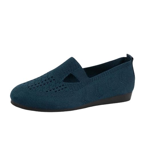 Womens Lightweight Breathable Knit Flats Sandals Low-Top Loafer Sneaker Comfortable Non-Slip Flat Shoes Sind Geeignet Spaziergang Outdoor Frühling und Sommer,Blau,37 von ZIZENG