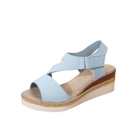 Damen Espadrilles keil Sandalen Offene Zehen Fischmaul Sandalen Comfort Non-Slip Sandalen Sind Geeignet für Alle Lässigen Dates Strände Urlaub,Blau,36 von ZIZENG