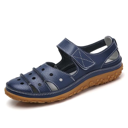 ZIZENG Damen Geschlossene Sandalen Bequeme Flach Sandalen Elegant Atmungsaktiv Breite FüßE Verstellbare Geeignet Sind Täglichen Gebrauch,Blau,40 von ZIZENG