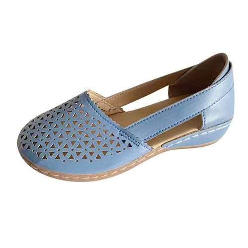 ZIZENG Damen Hohl Sandalen Mary Jane Halbschuh Strandsandalen Vintage Leichte Casual Komfort Outdoorsandalen Geeignet für Strand Einkaufen Party Ausflug Täglich Hochzeit,Blau,36 von ZIZENG