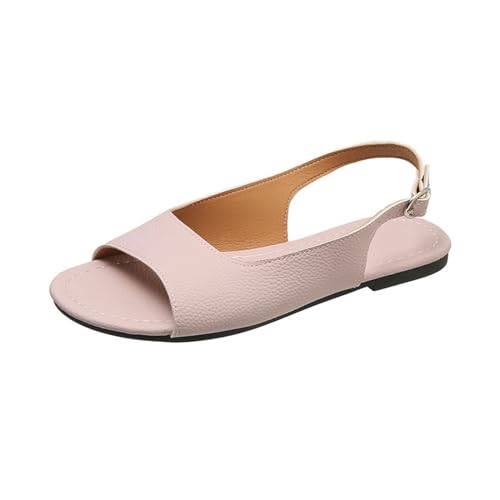 ZIZENG Damen Offene Zehen Flat Sandalen Sandalen im Griechischen Stil Verstellbare mit Schnallenriemen Sommerschuhe Täglichen Gebrauch Geeignet Sind,Rosa,36 von ZIZENG