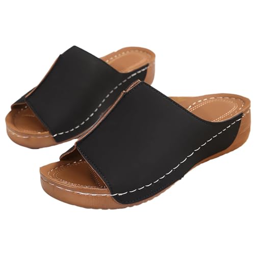 ZIZENG Damen Offene Zehen keil Sandalen Orthopädische Sandalen Arch Support Strand Plateau Schuhe Sind Geeignet für Alle Lässigen Dates Strände Urlaub,Schwarz,37 von ZIZENG