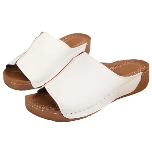 ZIZENG Damen Offene Zehen keil Sandalen Orthopädische Sandalen Arch Support Strand Plateau Schuhe Sind Geeignet für Alle Lässigen Dates Strände Urlaub,Weiß,36 von ZIZENG