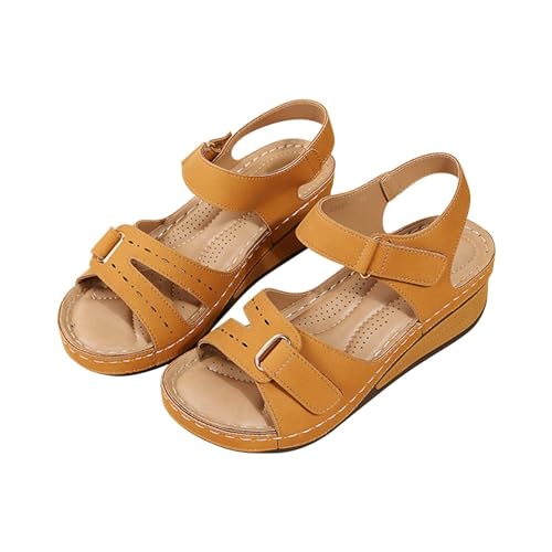 ZIZENG Damen Offene Zehen keil Sandalen Orthopädische Sandalen Casual Strandschuhe Outdoor Plateau Sandalen Geeignet Spazierengehen Einkaufen Oder Täglichen Gebrauch,Braun,37 von ZIZENG