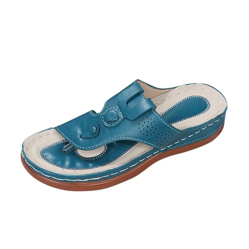 Damen Orthopädische Leder-Zehenring Sandalen Fußgewölbeunterstützung Comfort Elegant Non-Slip Sole Geeignet für Dates Strände Urlaub täglichen Gebrauch,Blau,40 von ZIZENG