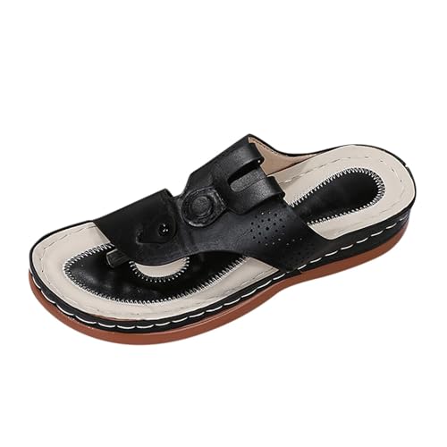 Damen Orthopädische Leder-Zehenring Sandalen Fußgewölbeunterstützung Comfort Elegant Non-Slip Sole Geeignet für Dates Strände Urlaub täglichen Gebrauch,Schwarz,36 von ZIZENG