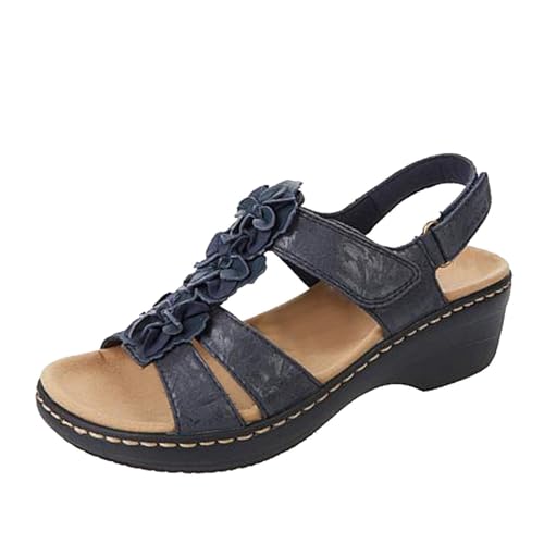 Damen Orthopädische Offene Zehen Sandalen mit Fußgewölbeunterstützung Non-Slip Beach Shoes Geeignet für Lässigen Dates Strände Urlaub,Blau,35 von ZIZENG