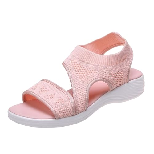 ZIZENG Damen Orthopädische Sandalen Sommer Einfarbig Mesh Atmungsaktiv Sandals Mit Weiches Fußbett Fischmaul Flache Sandalen Geeignet für Strand Urlaub Täglich,Rosa,36 EU von ZIZENG