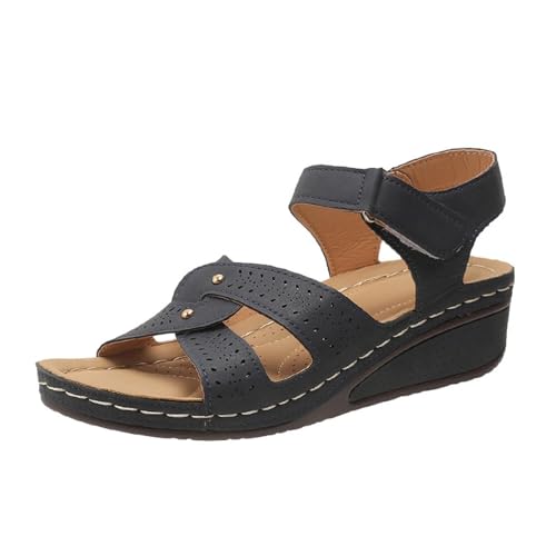 Damen Wedges Orthopädische Sandalen Offene Zehen Verstellbare Sandalen Comfort Non-Slip Weiche Fußbett Sind Geeignet für Lässigen Dates Strände Urlaub,Blau,42 von ZIZENG