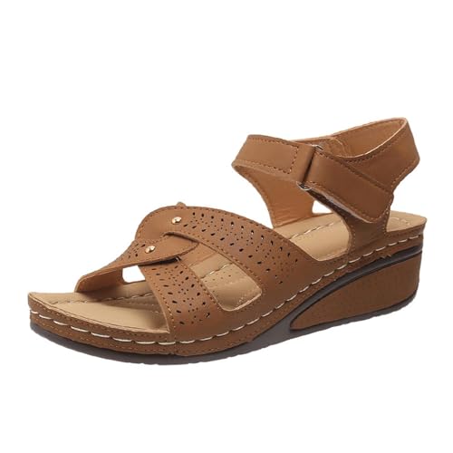 Damen Wedges Orthopädische Sandalen Offene Zehen Verstellbare Sandalen Comfort Non-Slip Weiche Fußbett Sind Geeignet für Lässigen Dates Strände Urlaub,Braun,35 von ZIZENG