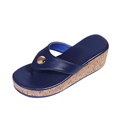 Damen keil Plateau Flip Flops Offene Zehen Sandalen Bequeme Elegant Beach Shoes Non-Slip Sole Geeignet sind Täglichen Gebrauch,Blau,37 von ZIZENG