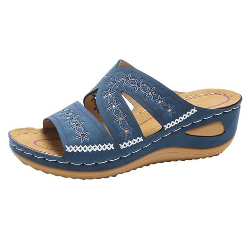 Damen offene Zehen Keilsandalen Orthopädische Sandalen Fußgewölbeunterstützung Comfort Non-Slip Sole Sind Geeignet für Alle Lässigen Dates Strände Urlaub,Blau,35 von ZIZENG