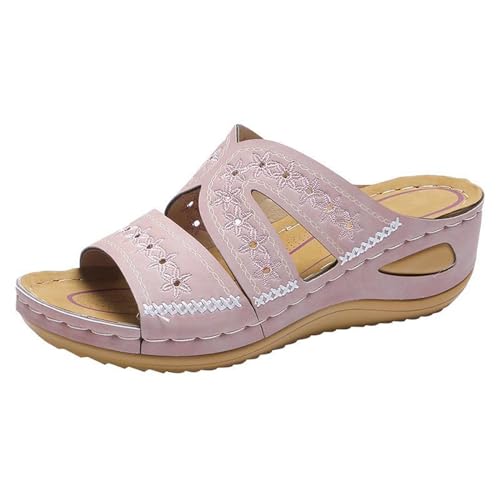 Damen offene Zehen Keilsandalen Orthopädische Sandalen Fußgewölbeunterstützung Comfort Non-Slip Sole Sind Geeignet für Alle Lässigen Dates Strände Urlaub,Rosa,35 von ZIZENG