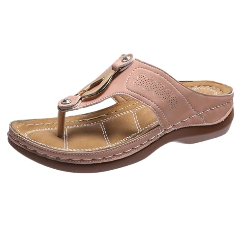 Women Orthopädische Flipflops Sandalen Gehen Tanga-Sandalen mit Fußgewölbeunterstützung Non-Slip Sole Geeignet für Strände Urlaub,Rosa,35 von ZIZENG