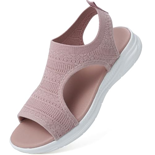 ZIZENG Women Orthopädische Sport Sandalen Mesh Weiche Sohle Casual Damenschuhe Sommer Waschbare Slingback Strick Sandalen Geeignet für Ausflug Täglich Freizeitzeit,Rosa,35 von ZIZENG