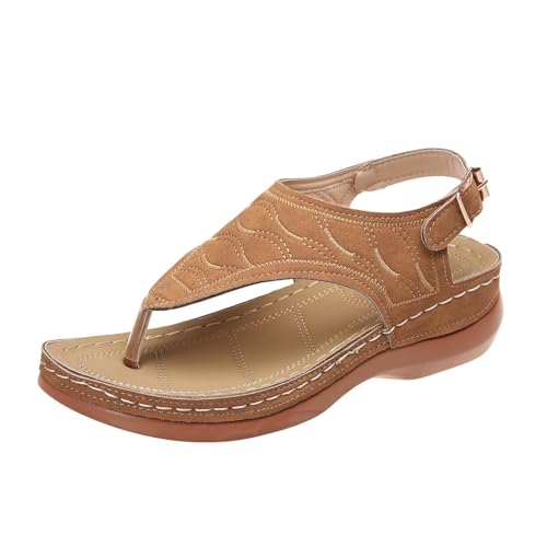 Women's Orthopädische Plattform Sandalen Open Toe Sandals with Arch Support mit Schnallenriemen Verstellbare Sommerschuhe Geeignet für Strände Urlaub,Braun,39 von ZIZENG