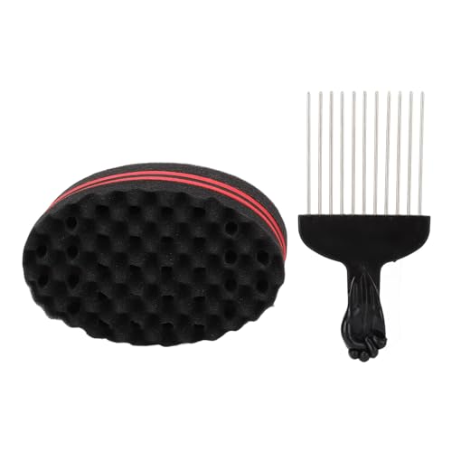 Afro Twist Haarpickel-Kamm-Schwamm-Set für Männer, Haar-Styling, Tragbare Doppelseitige Metallbürste von ZJchao