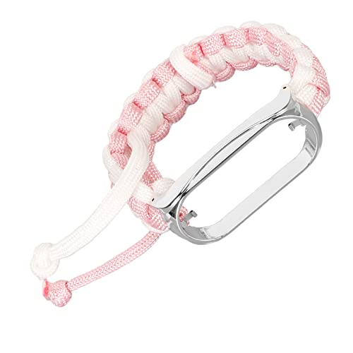 ZJchao Verstellbares, Atmungsaktives -Sportarmband mit Metallrahmen für Mi Band 7, Stilvolles Geflochtenes Schlaufenarmband (Rosa Weiß) von ZJchao