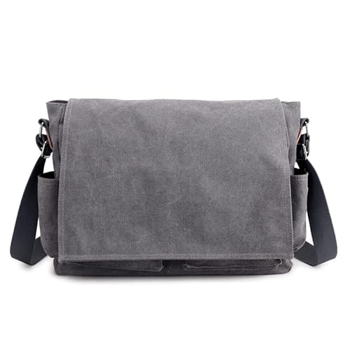 Basics Schultertasche Vintage Crossbody Casual Bequeme Umhängetasche mit mehreren Taschen Große Kapazität Laptop Canvas College Schultasche für Mann Reisen Arbeit Alltag, grau von ZKFDP