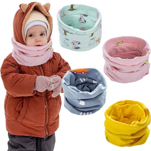 ZKGYUS 4 Stück Schlauchschal Kleinkind Kinder Loop Baby Jungen Mädchen Schlauchschal Baumwolle O Ring Neck Warmer Loop Schals Halstuch Nackenwärmer Winddicht Halstücher Multifunktionstuch von ZKGYUS