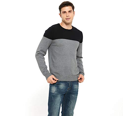 ZLUXURQ Herren Farbblockstreifen Langarm-Pullover mit Rundhalsausschnitt, weicher, thermischer Strickpullover von ZLUXURQ