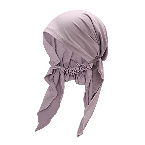 ZLYC Damen Chemo Turban Mütze Vorgebundenes Kopftuch Headwraps Leichte Hut(Einfarbig Violett Weiß) von ZLYC