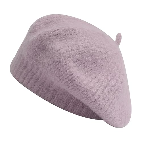 ZLYC Damen Kabel Stricken Baskenmützen Geflochtene Baggy Wolle Barett Winter Warmer Beanie(Einfarbig Violett) von ZLYC