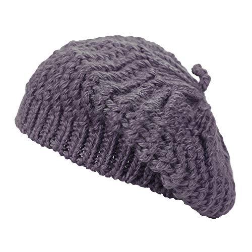 ZLYC Damen Kabel Stricken Baskenmützen Geflochtene Baggy Wolle Barett Winter Warmer Beanie(Violett),Einheitsgröße von ZLYC