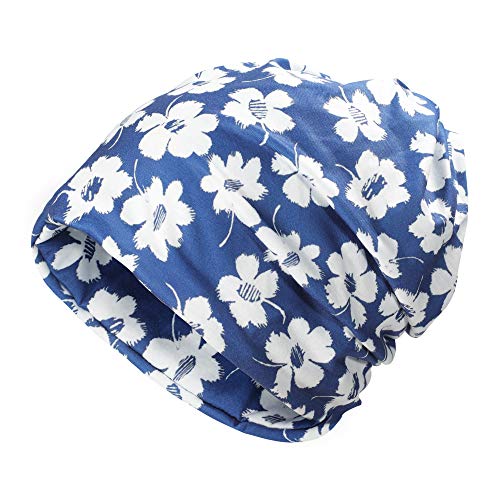 ZLYC Damen Slouch Beanie Leicht Weich Jersey Mütze Blumen Turban Hut,Daisy Blau,Gr. Einheitsgröße von ZLYC