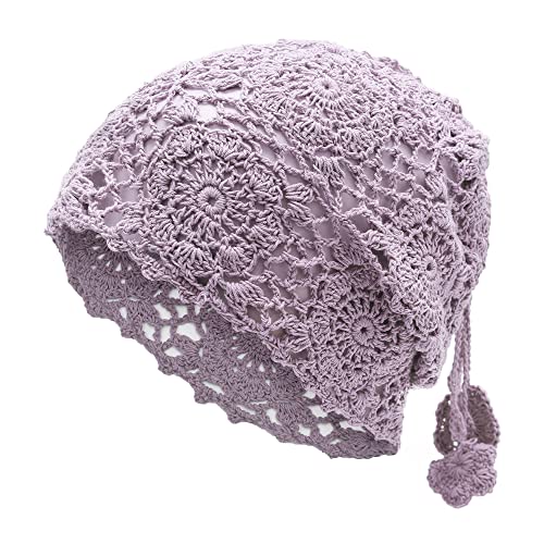 ZLYC Damen Sommer Strickmützen Handgemacht Häkelmütze Slouch Beanie Mütze(Pferdeschwanz Lila) von ZLYC