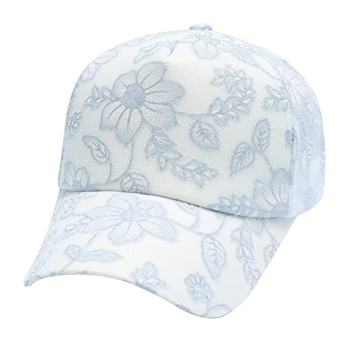 ZLYC Damen Trucker Cap Sommer Baseball Cap Mode Blumen Mesh Atmungsaktiv Basecap (Blume Blau) von ZLYC