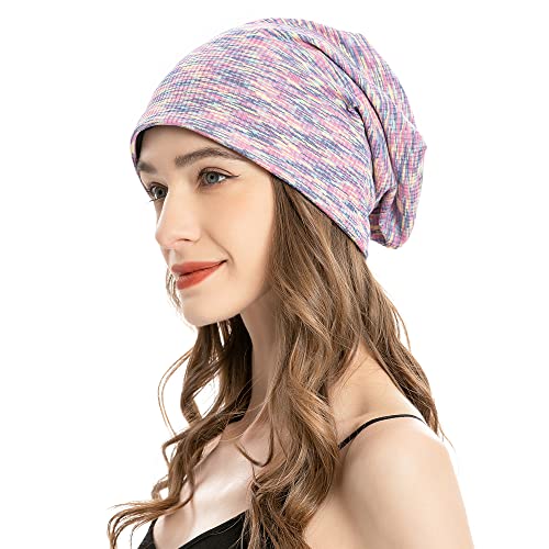 ZLYC Summer Long Slouch Beanie Leicht Weich Jersey Mütze für Damen und Herren(Gemustertes Lila) von ZLYC