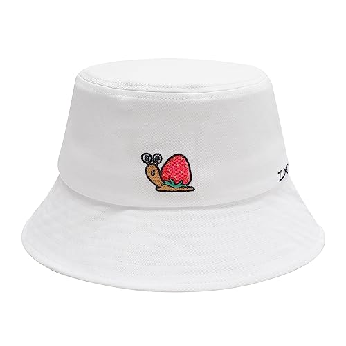 ZLYC Unisex Mode Bestickte Fischerhüte Sommerhut Outdoor-Hut Für Jugendliche(Schnecke Erdbeere Weiß) von ZLYC