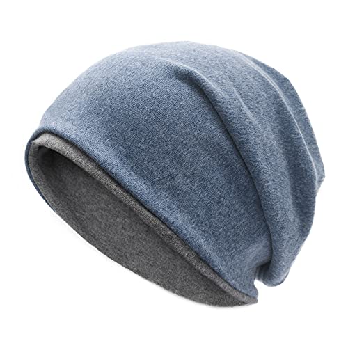 ZLYC Winter Strickmützen Doppelschicht Warm Beanie Mütze für Damen Herren(Einfarbig Blaugrau) von ZLYC