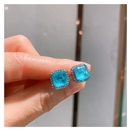 ZMBMNNWQ Ketten für Damen Neue 925 Sterling Silber Quadratische Paraiba Turmalin Aquamarin Lab Diamant Anhänger Halskette Hochzeitsschmuck erfüllen Mode-Accessoires(Color:Aquamarine,Size:Necklace) von ZMBMNNWQ