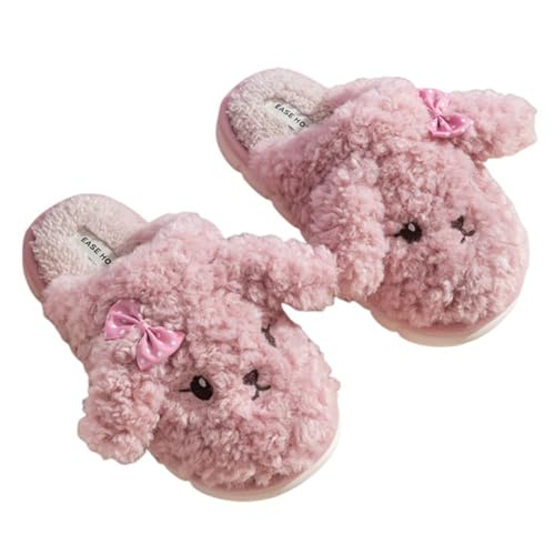 ZNEL Damen Baumwoll Pantoffeln, Cartoon Kleiner Hase Frauen Baumwolle Hausschuhe Winter Warm Weiche Plüsch Haus Schuhe Indoor Set Fuß Pantoletten(36-37, Pink) von ZNEL