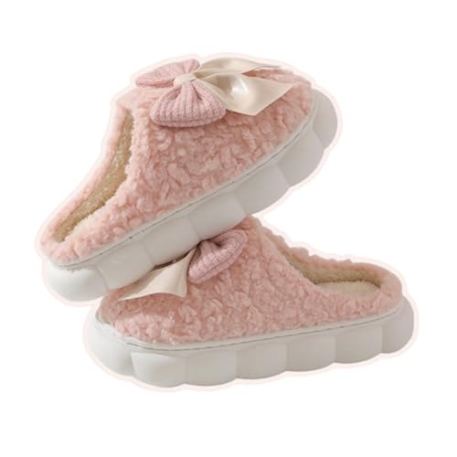 ZNEL Damen Pantoffeln Innen Außen Memory-Schaum Niedliche Schleifen Flauschige Größe Hausschuhe Antirutsch-Rutschschuhe Mit Dicker Sohle(40-41, Pink) von ZNEL